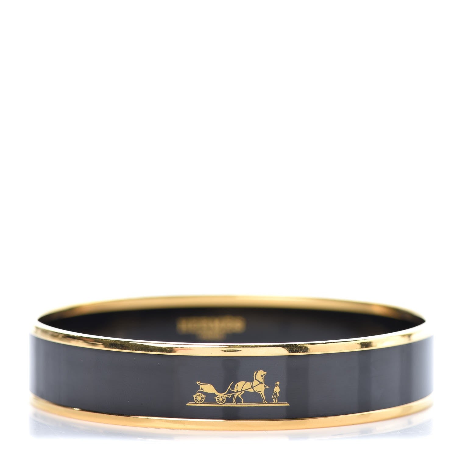 Hermes Enamel Printed Medium Caleche Bracelet 65 Black 1 of 5
