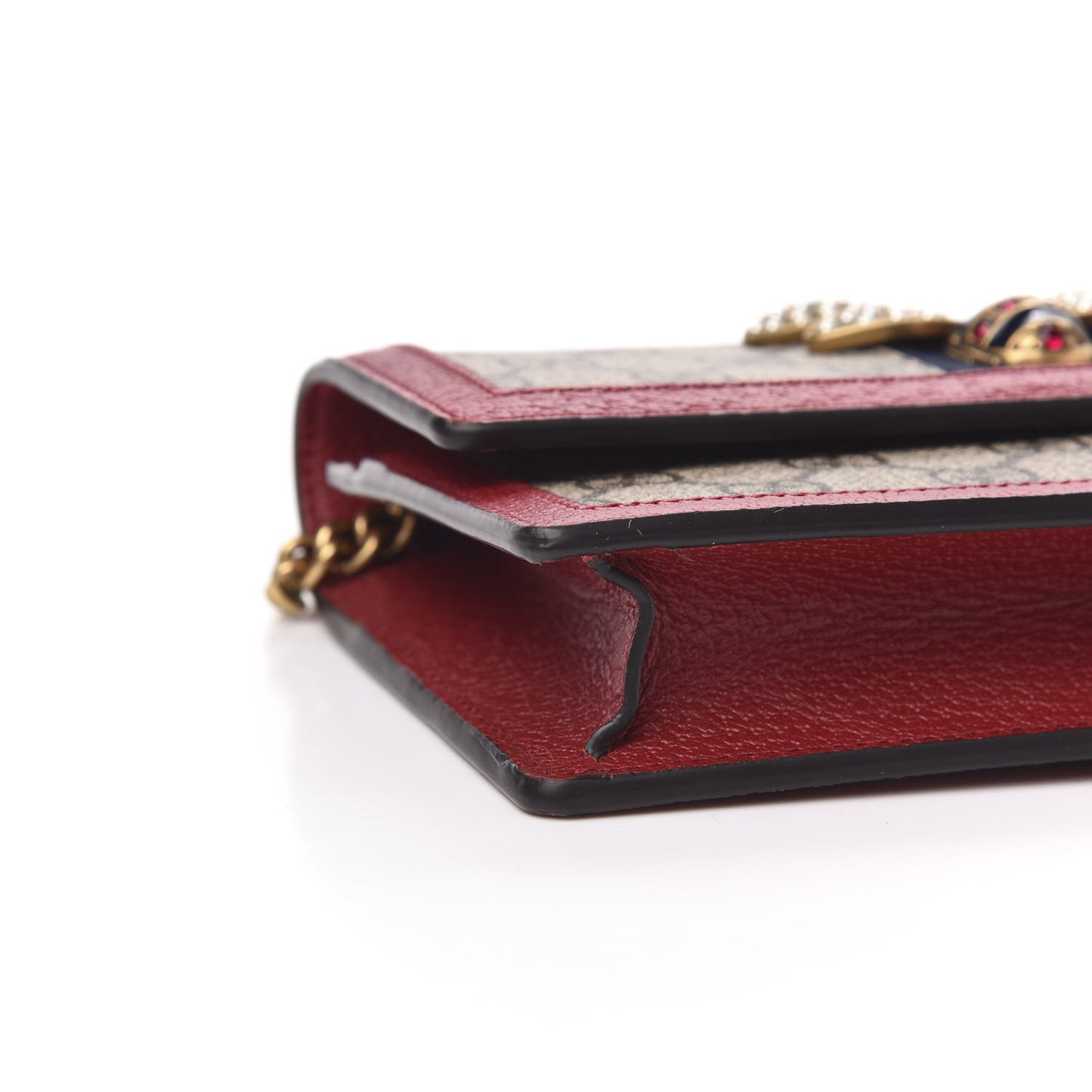 GG Supreme Monogram Web Queen Margaret Chain Wallet Red