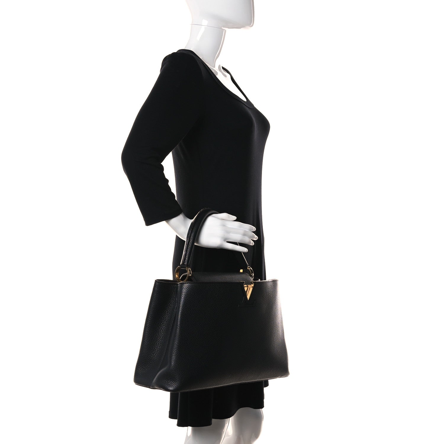 Louis Vuitton Taurillon Capucines MM Black Fuchsia 2 of 16