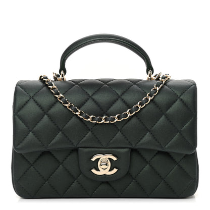 Chanel Iridescent Lambskin Quilted Mini Top Handle Rectangular Flap Dark Green 1 of 11