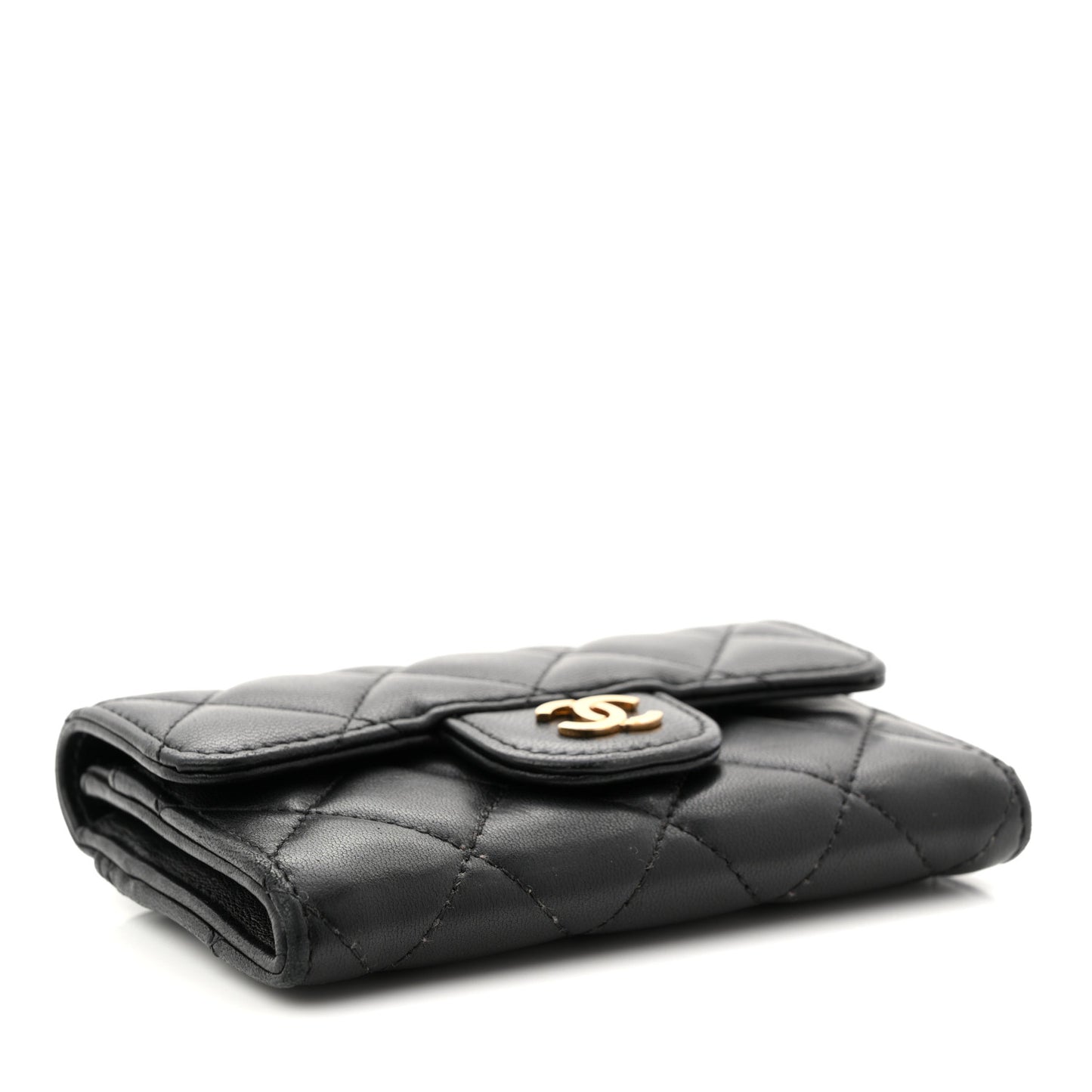 Lambskin Quilted Flap Card Holder Wallet Black