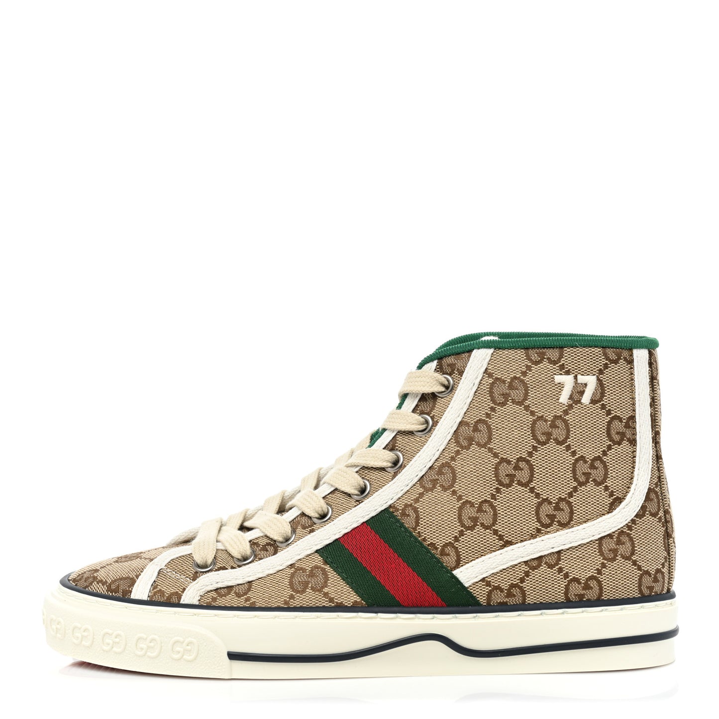 GG Monogram Web Womens 1977 Tennis High Top Sneakers 36 Beige Ebony Mystic White