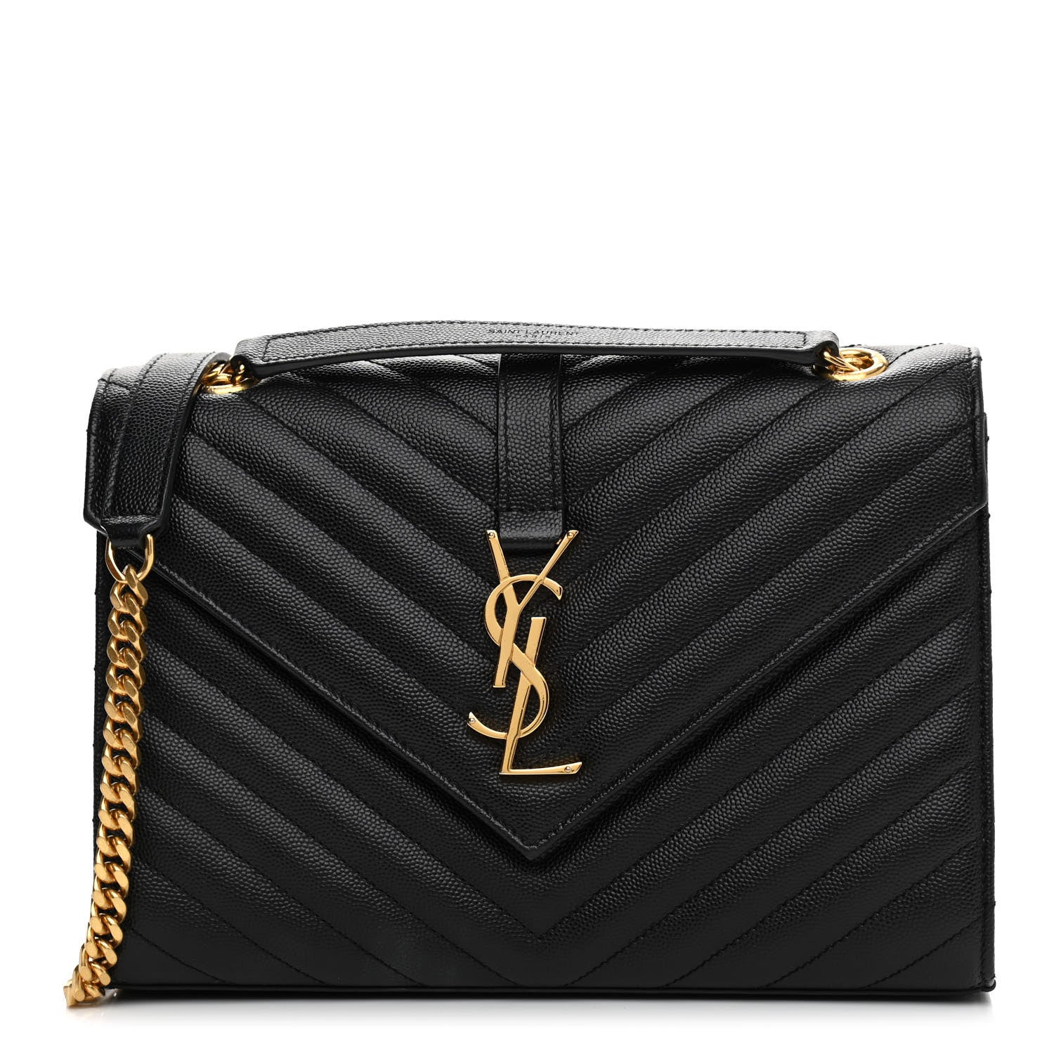 Saint Laurent Grain De Poudre Matelasse Chevron Medium Monogram Satchel Black 1 of 10