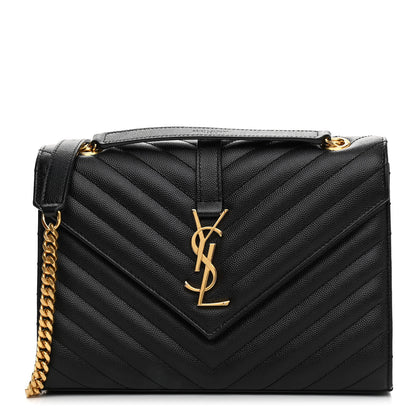 Saint Laurent Grain De Poudre Matelasse Chevron Medium Monogram Satchel Black 1 of 10