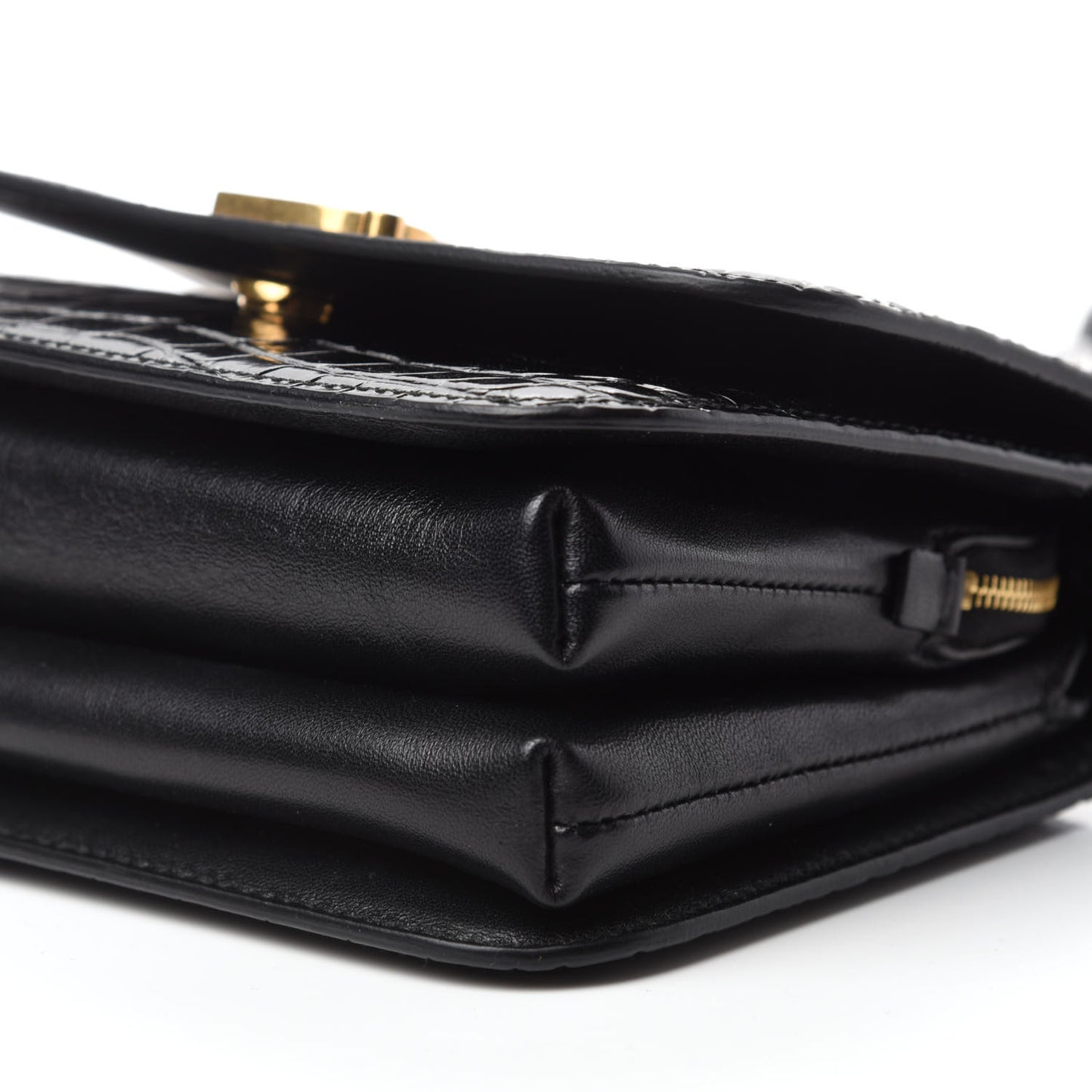 Shiny Calfskin Crocodile Embossed Small B Bag Black