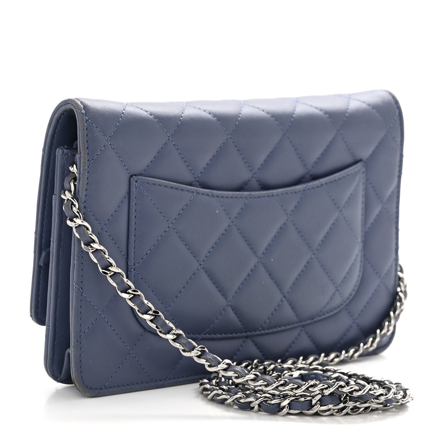 Chanel Lambskin Quilted Wallet On Chain WOC Blue 4 of 13