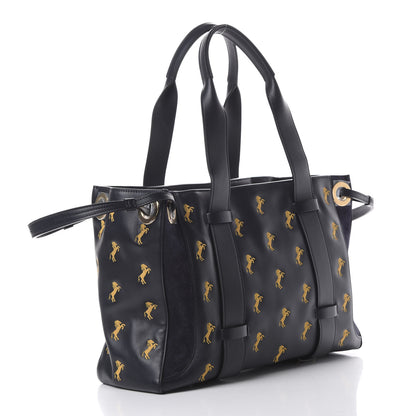 Chloe Smooth Calfskin Little Horses Embroidered Tao Zipped Tote Full Blue 2 of 10
