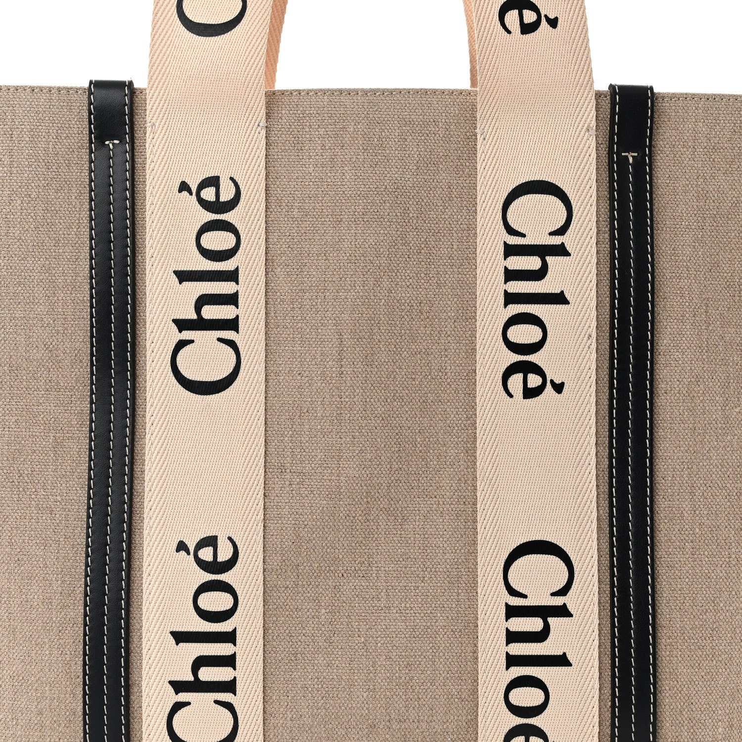 Chloe Linen Calfskin Large Woody Ribbon Tote White Blue 8 of 11