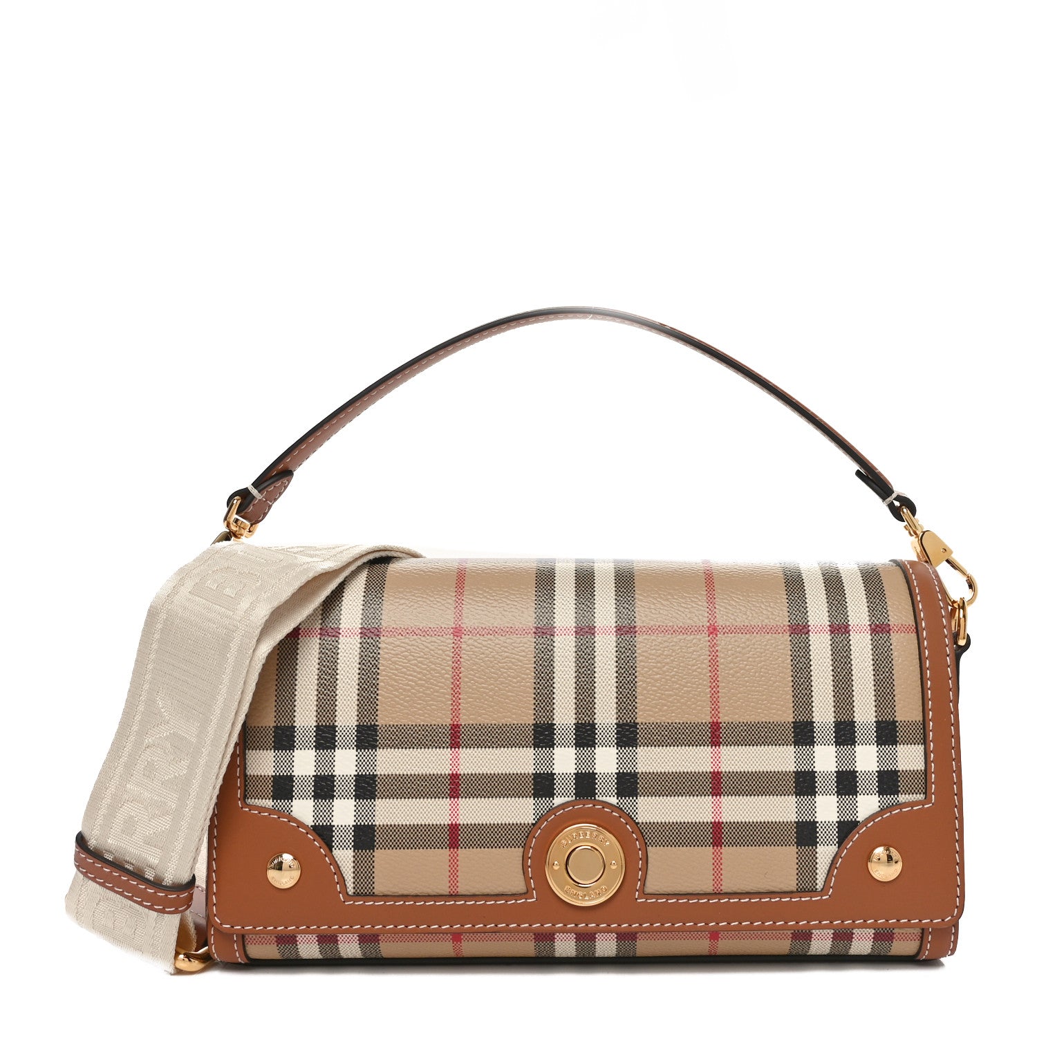 Burberry Calfskin Giant Check E-Canvas Elongated Note Crossbody Bag Briar Brown 1 of 10