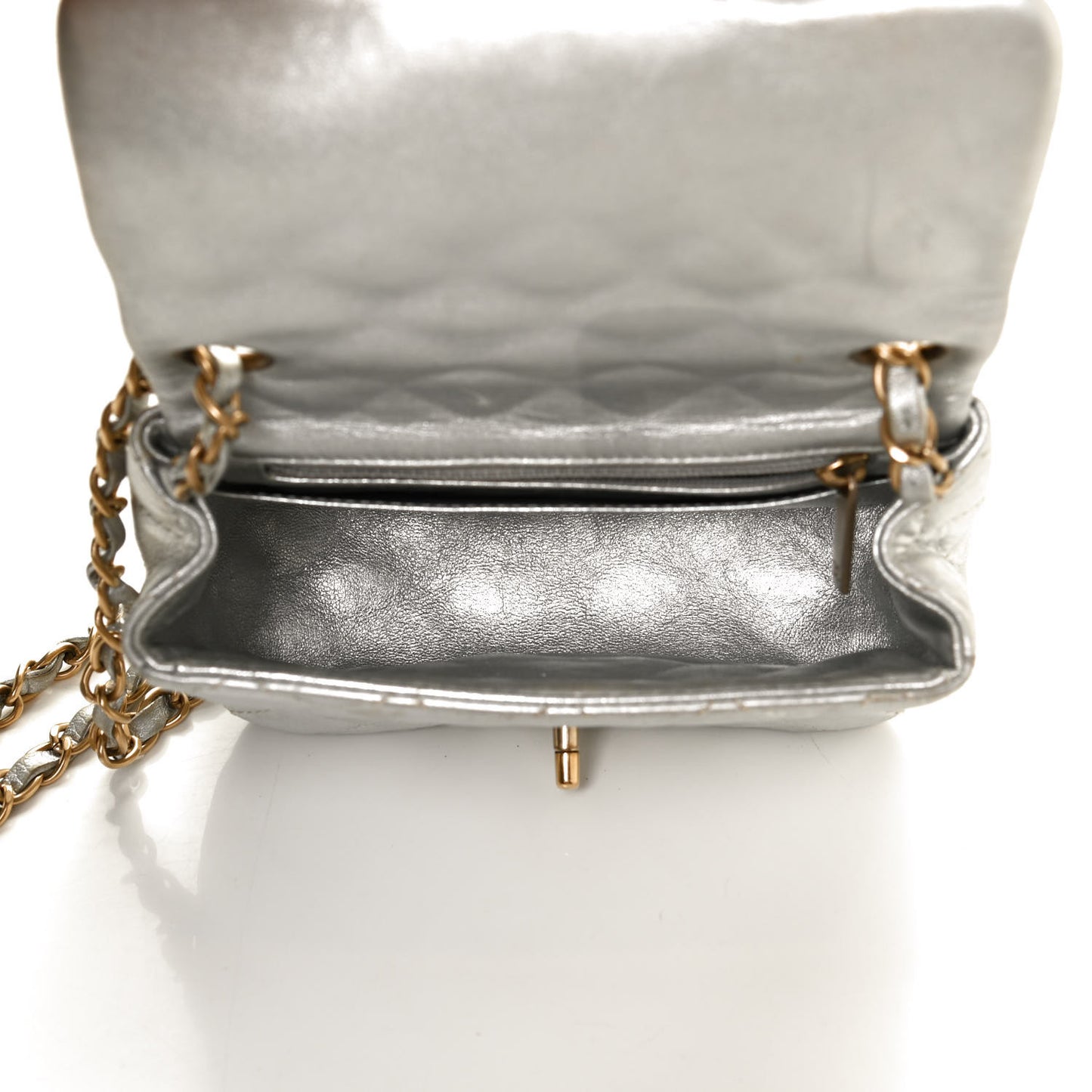 Metallic Lambskin Quilted Mini Square Flap Silver