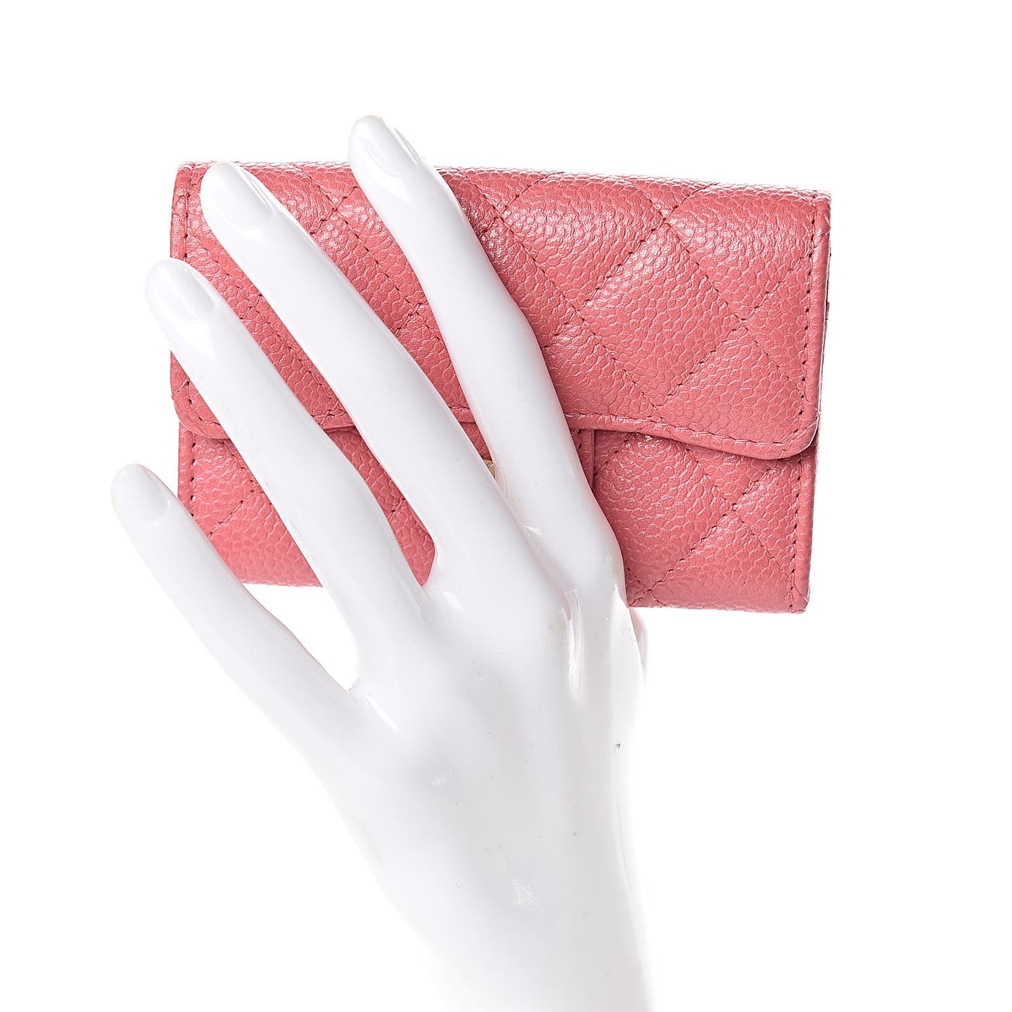 Iridescent Caviar Quilted Flap Card Holder Pink