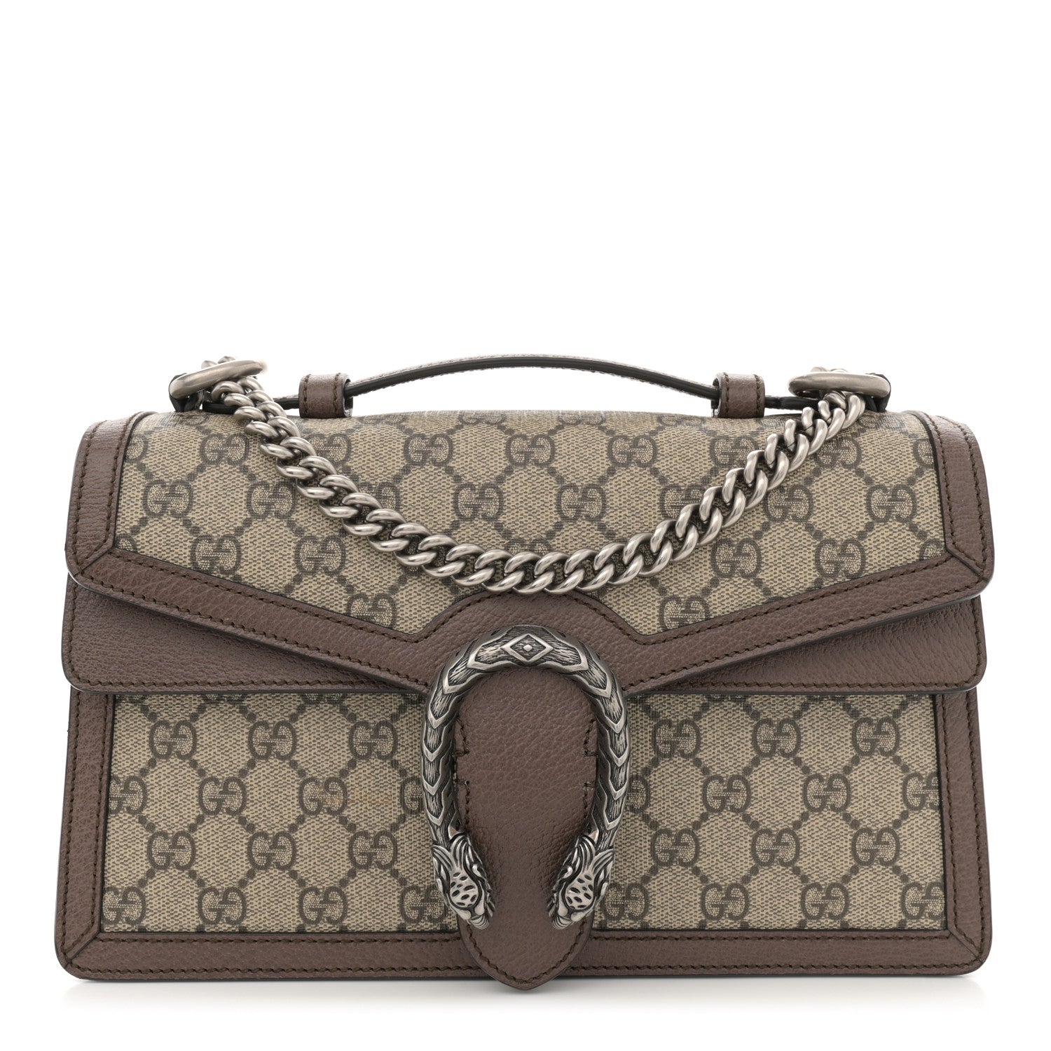 Gucci GG Supreme Monogram Textured Dollar Calfskin Top Handle Dionysus Shoulder Bag Beige Ebony New Acero 1 of 12