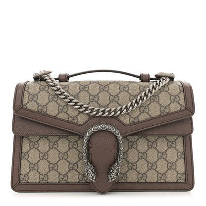 Gucci GG Supreme Monogram Textured Dollar Calfskin Top Handle Dionysus Shoulder Bag Beige Ebony New Acero 1 of 12
