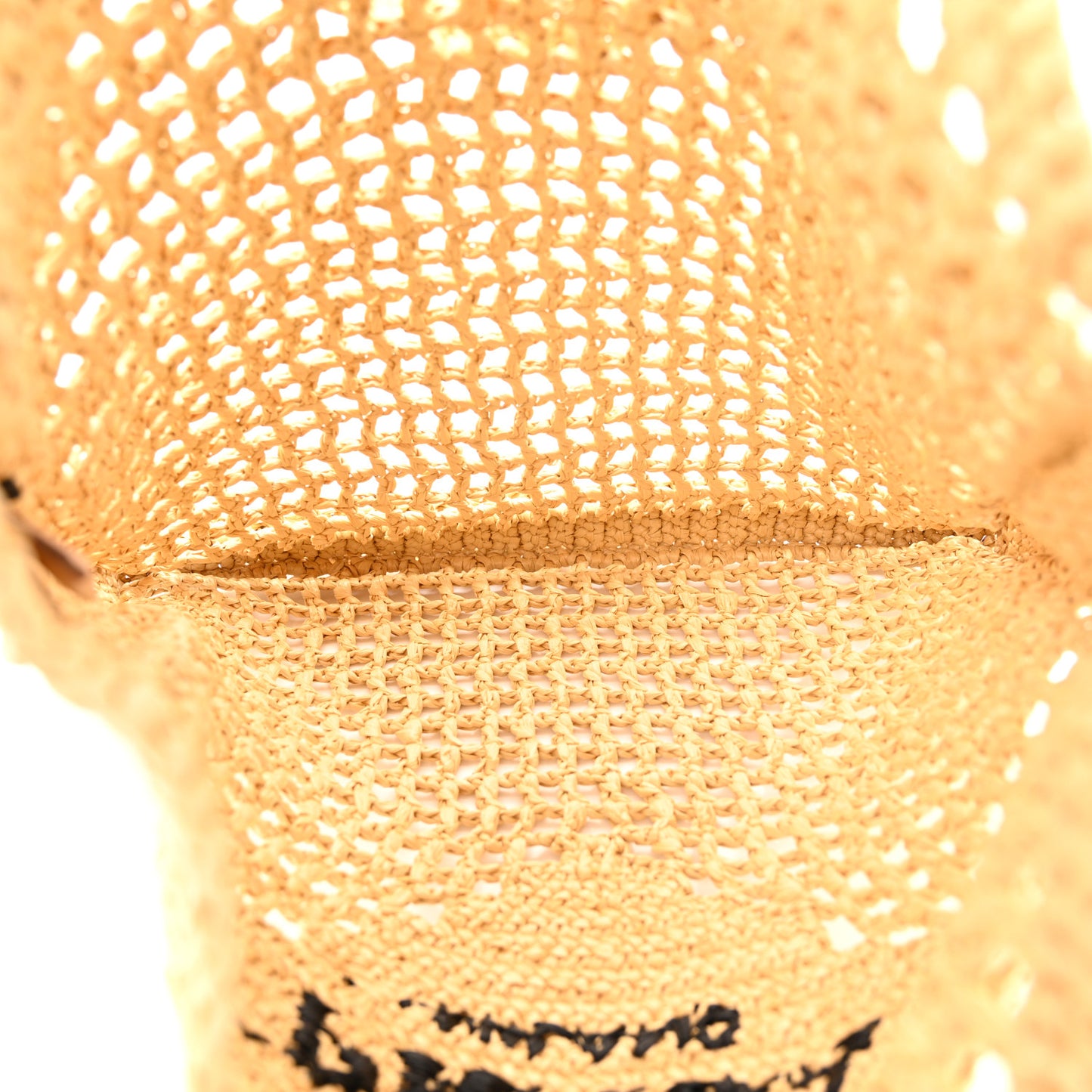Yarn Raffia Effect Crochet Logo Embroidered Tote Bag Naturale