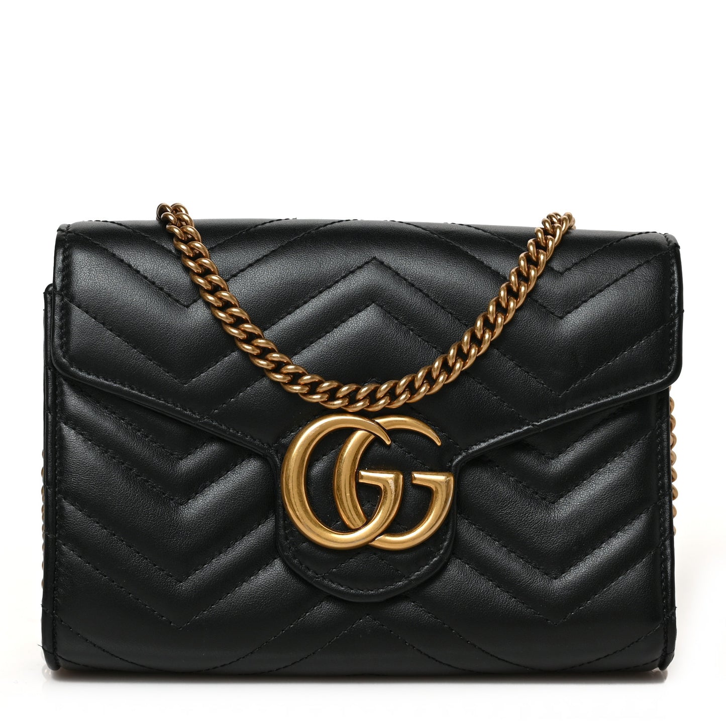 Calfskin Matelasse GG Marmont Chain Wallet Black