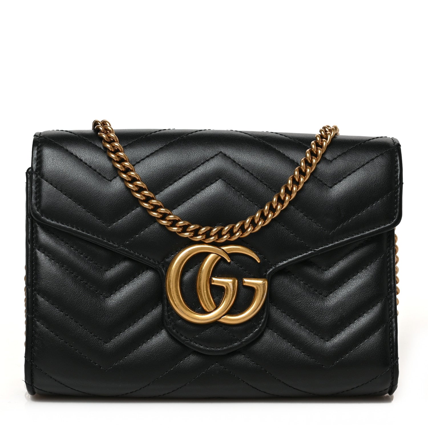 Gucci Calfskin Matelasse GG Marmont Chain Wallet Black 1 of 10