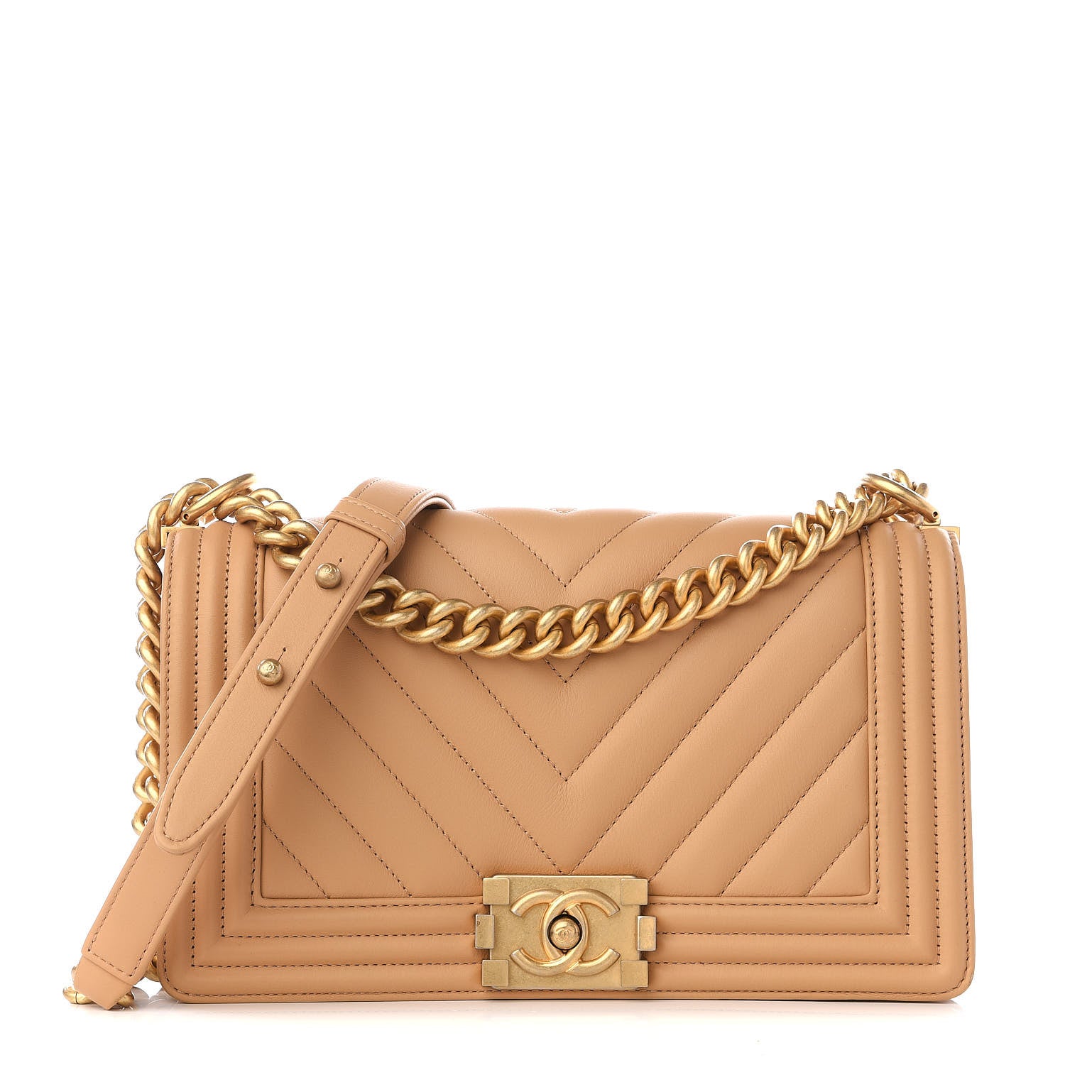 Chanel Calfskin Chevron Quilted Medium Boy Flap Beige 1 of 9