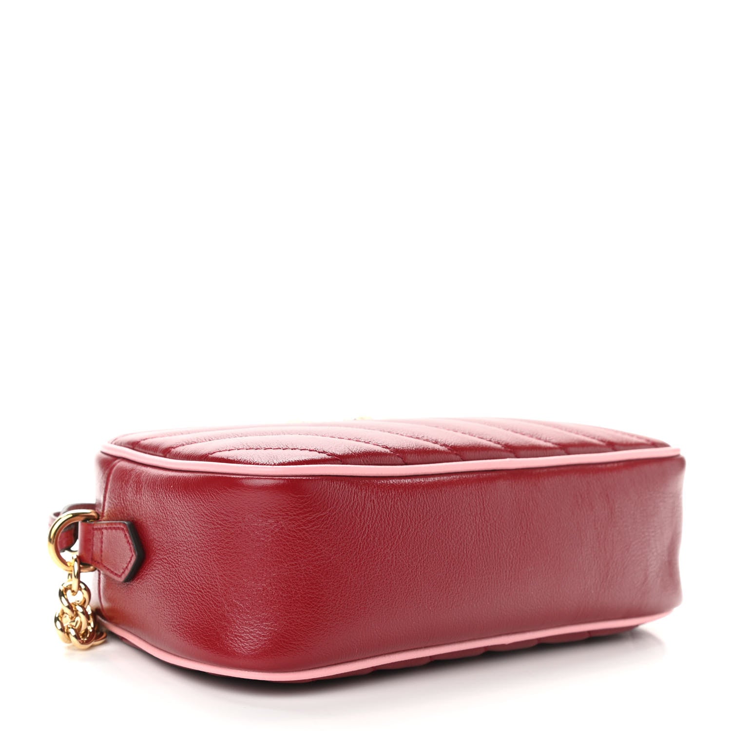 Gucci Azalea Calfskin Enamel Matelasse Diagonal Small Torchon GG Marmont Chain Shoulder Bag New Cherry Red Wild Rose 4 of 10