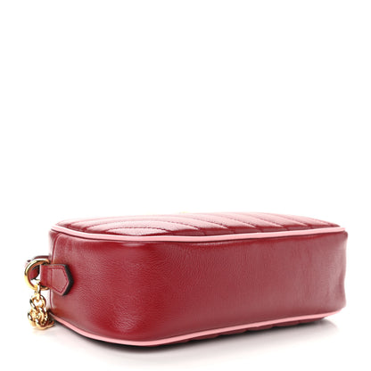 Gucci Azalea Calfskin Enamel Matelasse Diagonal Small Torchon GG Marmont Chain Shoulder Bag New Cherry Red Wild Rose 4 of 10