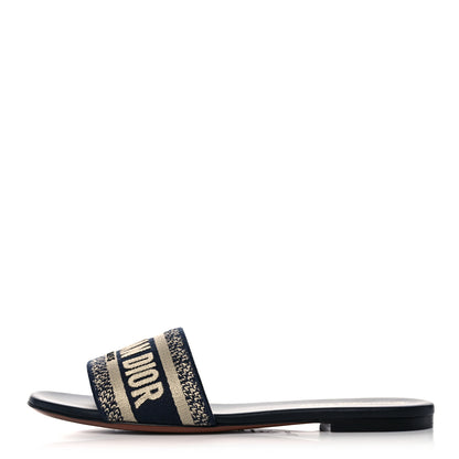 Christian Dior Canvas Embroidered Dway Mules Slide Sandals 38.5 Deep Blue 1 of 9