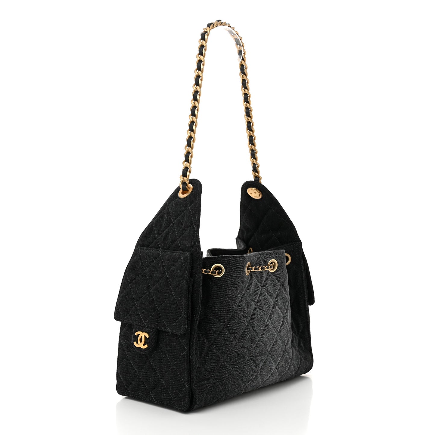 Washed Denim Quilted Small Chanel 25 Handbag Black