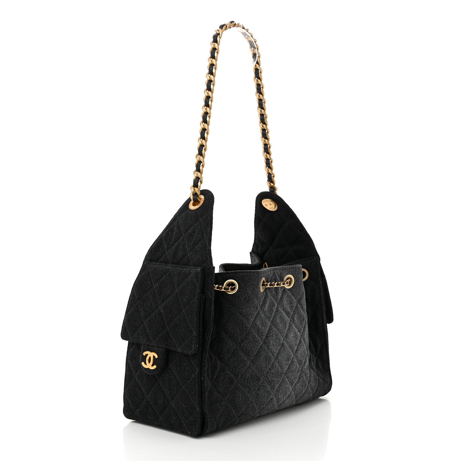 Chanel Washed Denim Quilted Small Chanel 25 Handbag Black 3 of 10