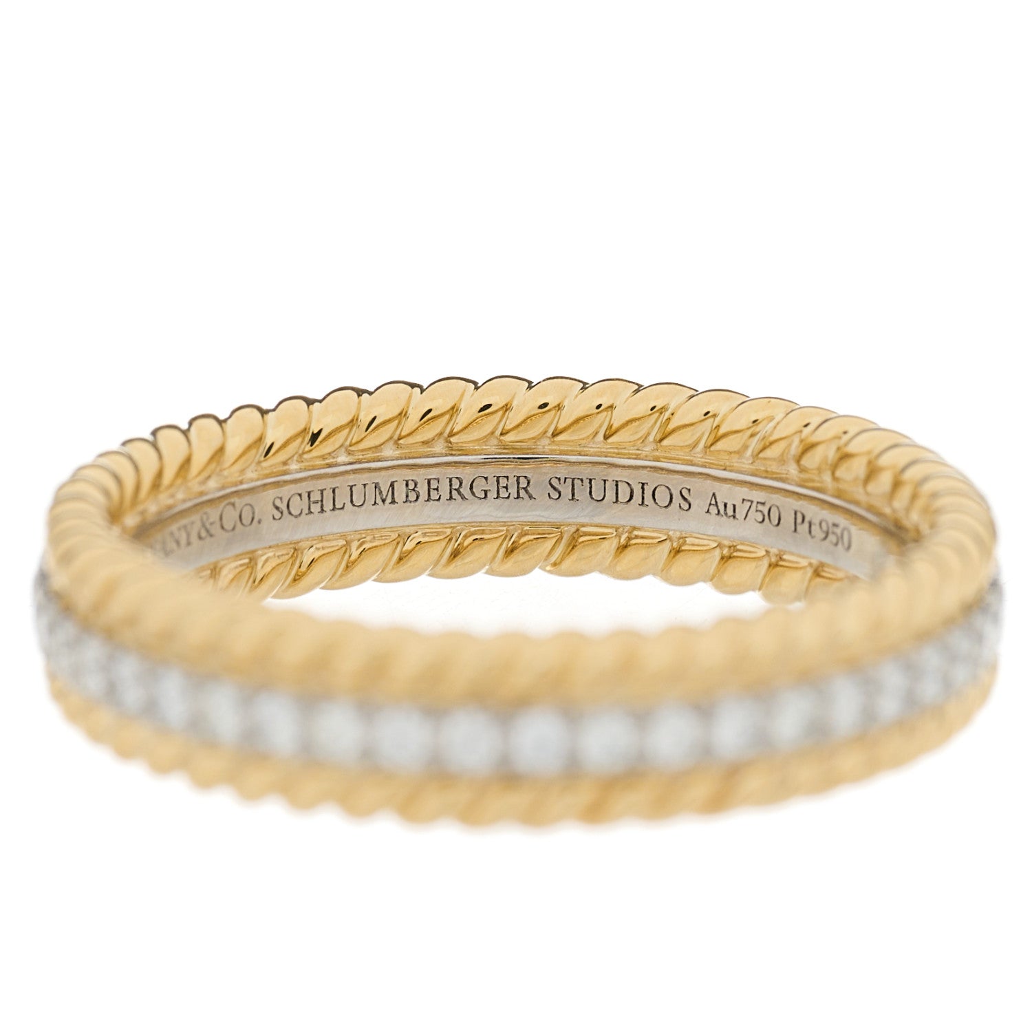 Tiffany 18K Yellow Gold Platinum Diamond Schlumberger Rope Two-Row Ring 54 7 5 of 7
