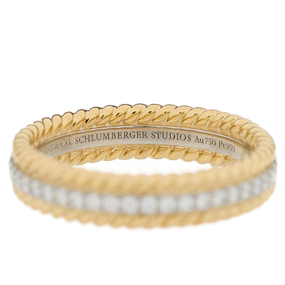 Tiffany 18K Yellow Gold Platinum Diamond Schlumberger Rope Two-Row Ring 54 7 5 of 7