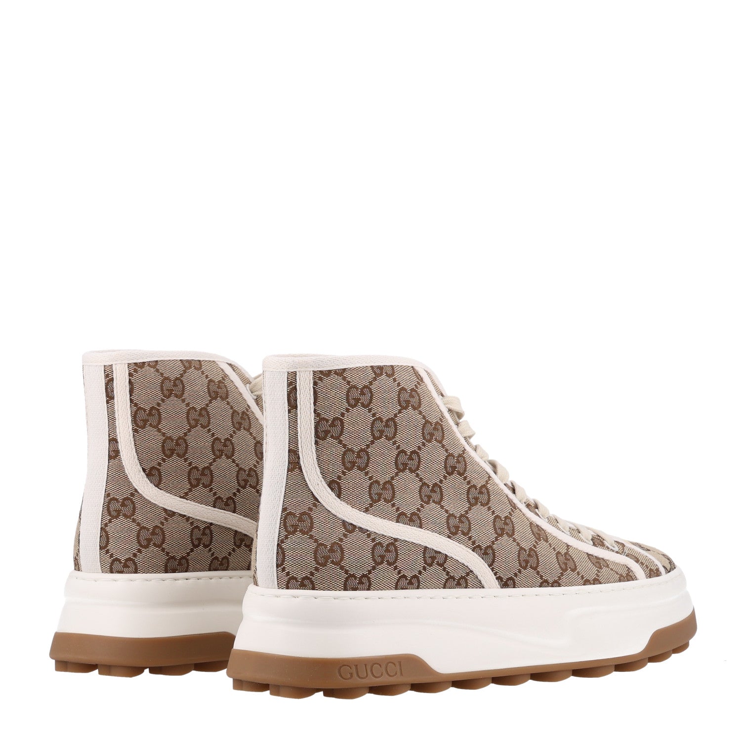 Gucci GG Monogram Mens 1977 Tennis High Top Platform 55mm Sneakers 9 Beige Ebony Mystic White 6 of 10