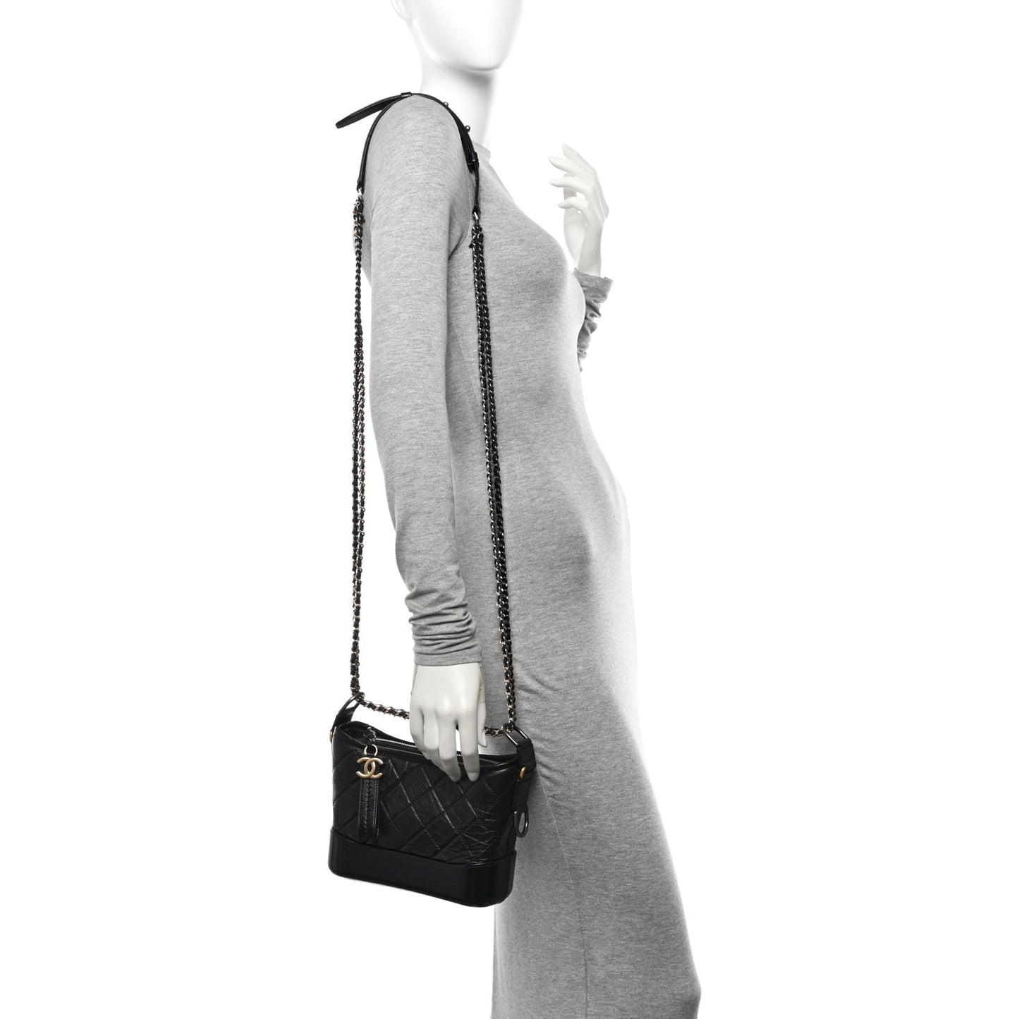 Aged Calfskin Quilted Small Gabrielle Hobo Black