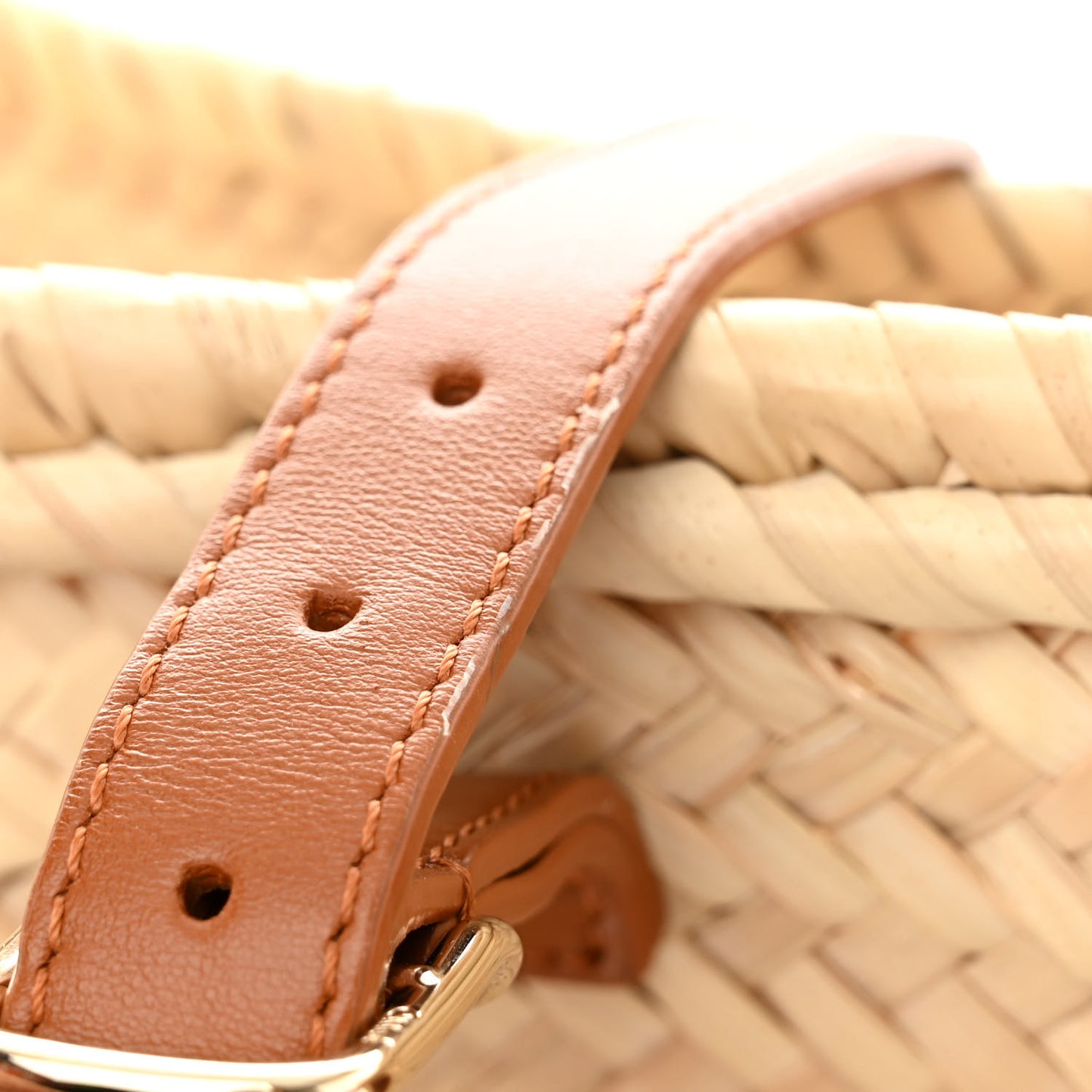 Raffia Smooth Calfskin Medium Sense Basket Caramel