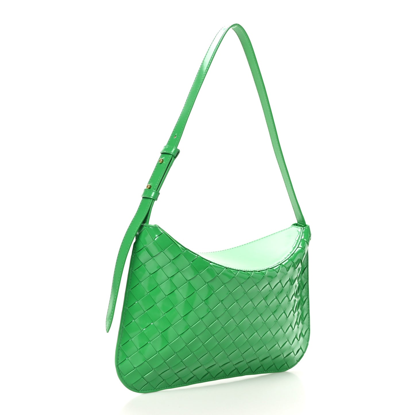 Brushed Calfskin Intrecciato Cradle Fold Over Shoulder Bag Parakeet