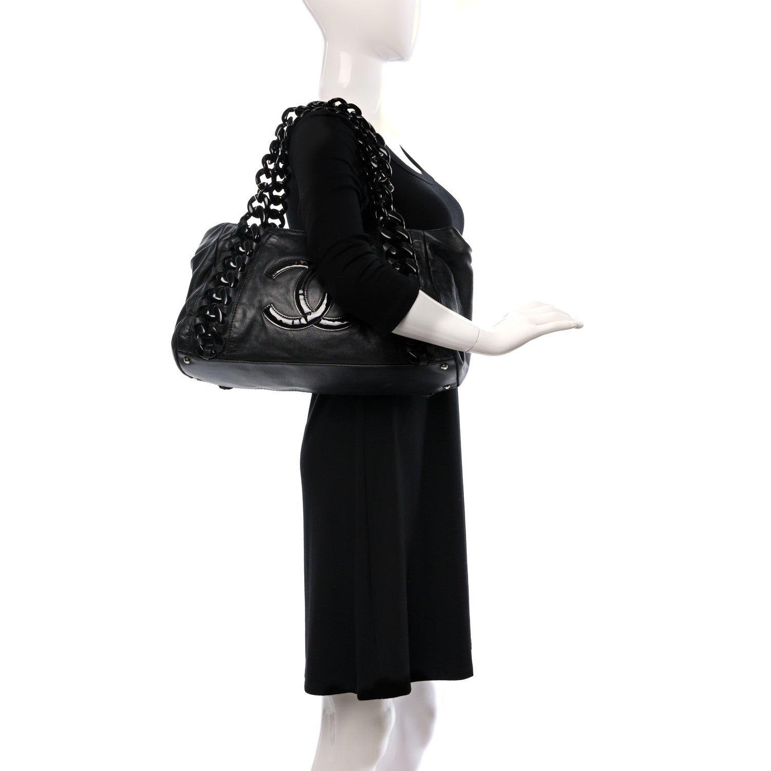 Chanel Calfskin Modern Chain Rhodoid East West Tote Black 2 of 9