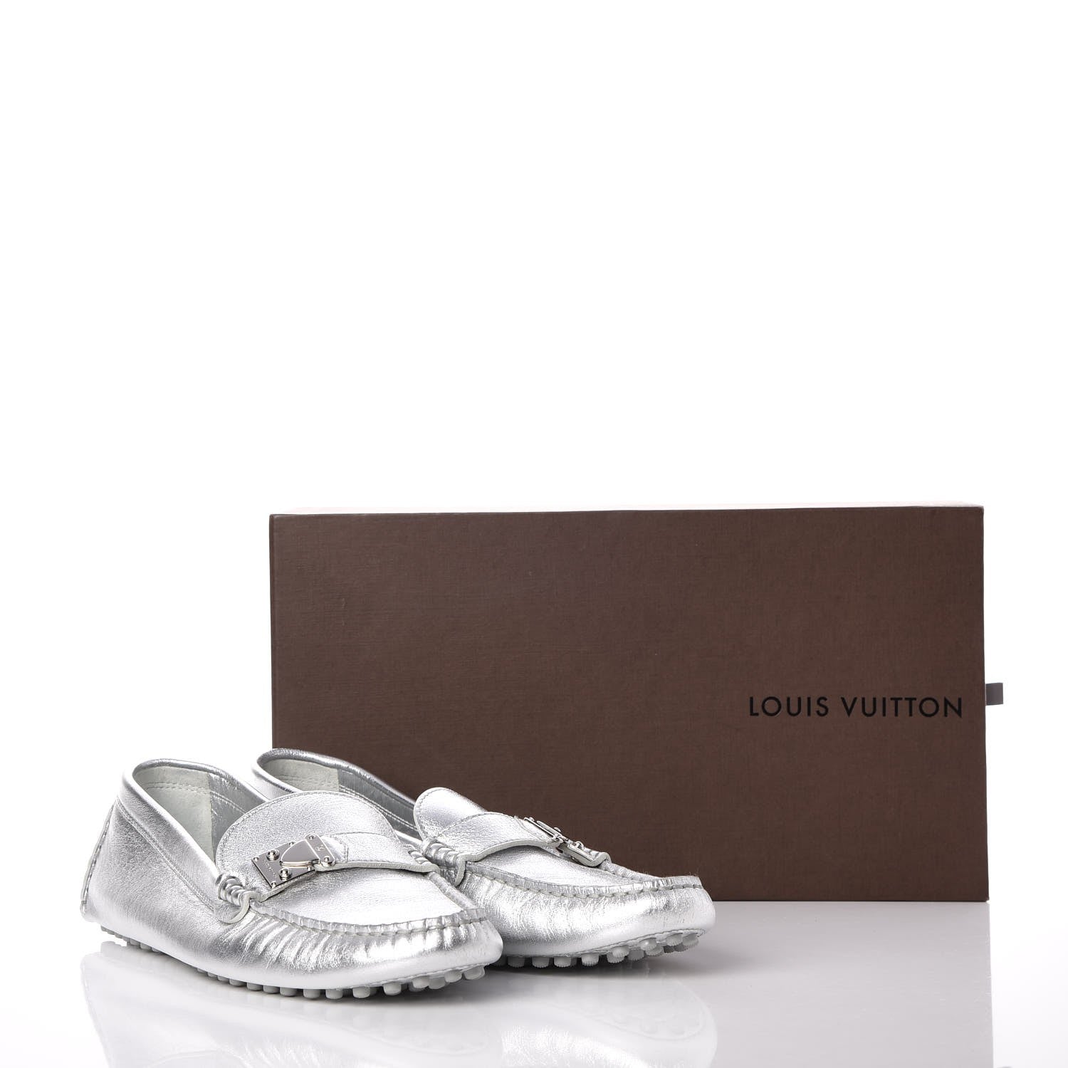 Louis Vuitton Metallic Calfskin Lombok Mocassin Loafer 38.5 Silver 14 of 14