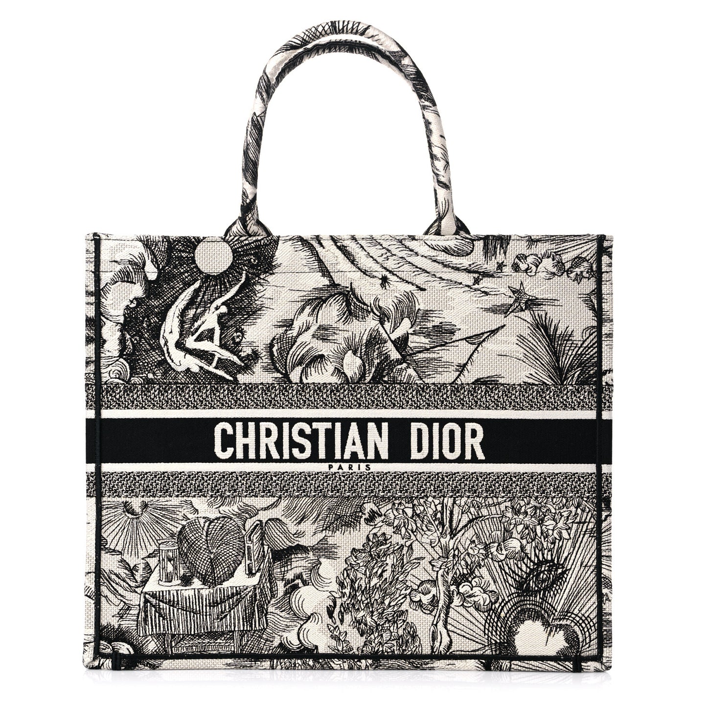 Canvas Embroidered Toile De Jouy Book Tote White Black
