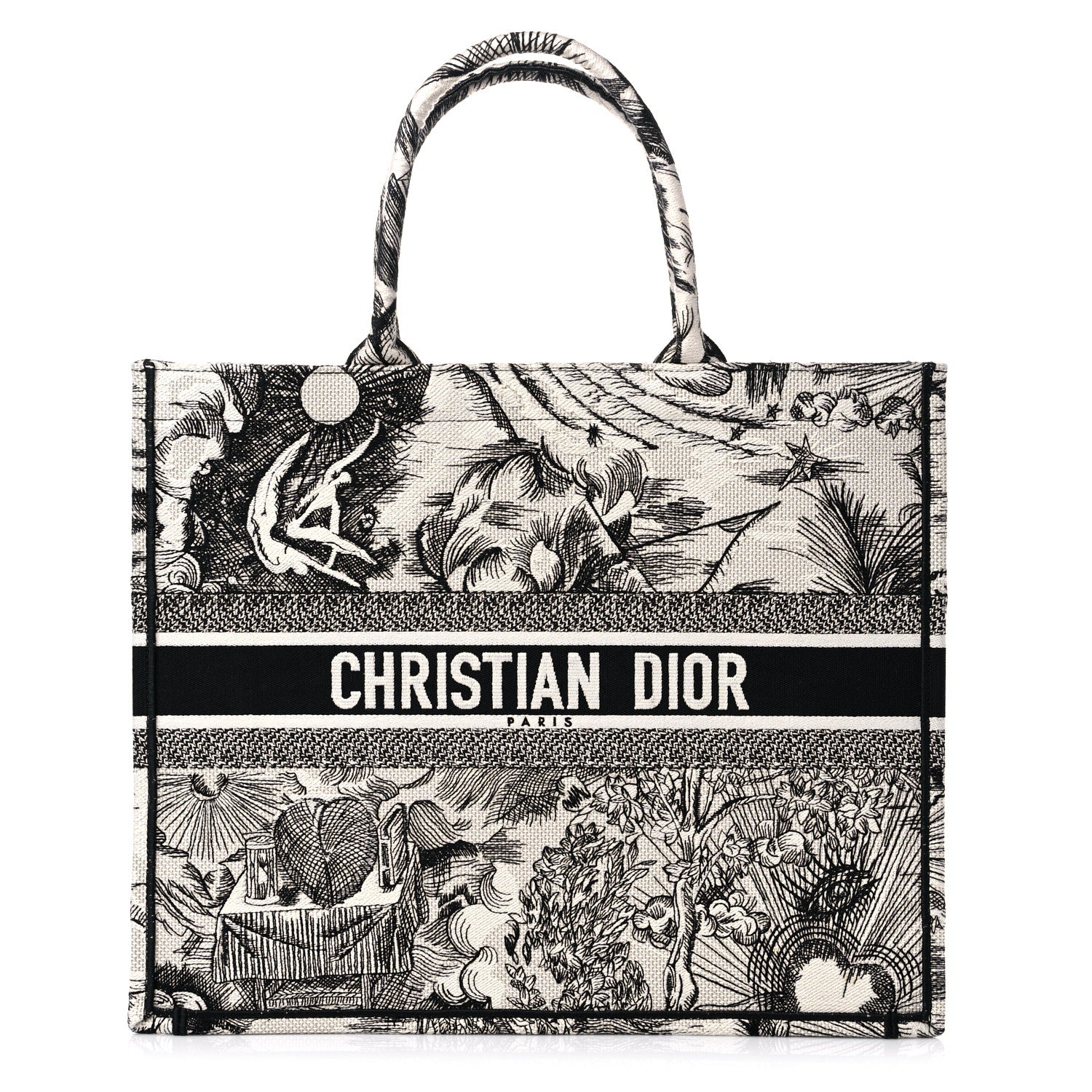 Christian Dior Canvas Embroidered Toile De Jouy Book Tote White Black 1 of 10