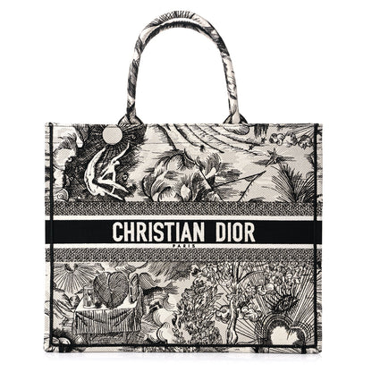 Christian Dior Canvas Embroidered Toile De Jouy Book Tote White Black 1 of 10