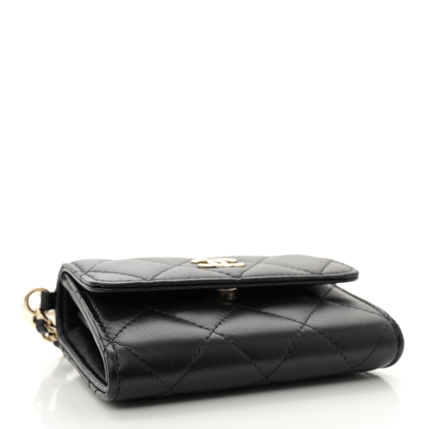 Chanel Lambskin Quilted Pearl Card Holder With Chain Black 4 of 12