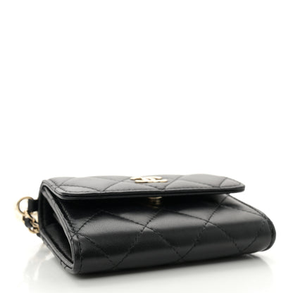 Chanel Lambskin Quilted Pearl Card Holder With Chain Black 4 of 12