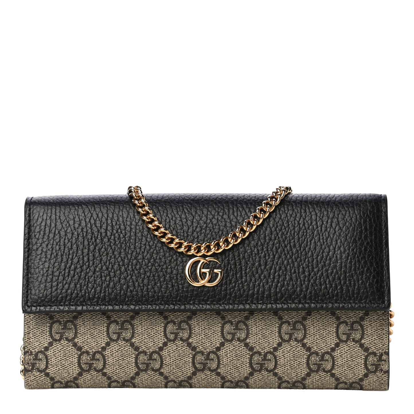 Dollar Calfskin GG Supreme Monogram Petite GG Marmont Wallet Chain Bag Black Beige Ebony