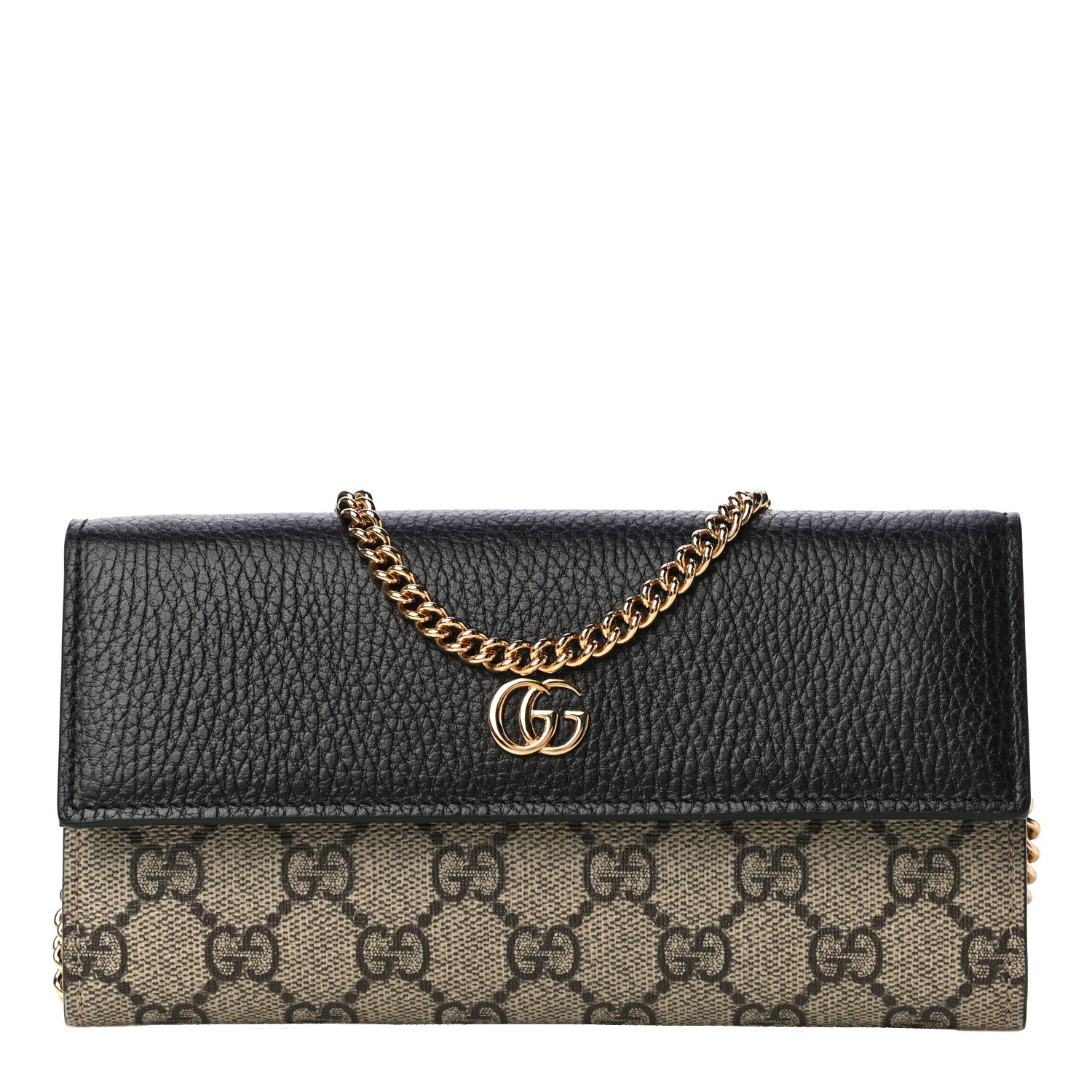 Gucci Dollar Calfskin GG Supreme Monogram Petite GG Marmont Wallet Chain Bag Black Beige Ebony 1 of 9