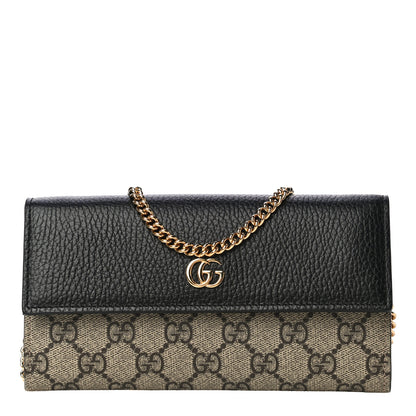 Gucci Dollar Calfskin GG Supreme Monogram Petite GG Marmont Wallet Chain Bag Black Beige Ebony 1 of 9