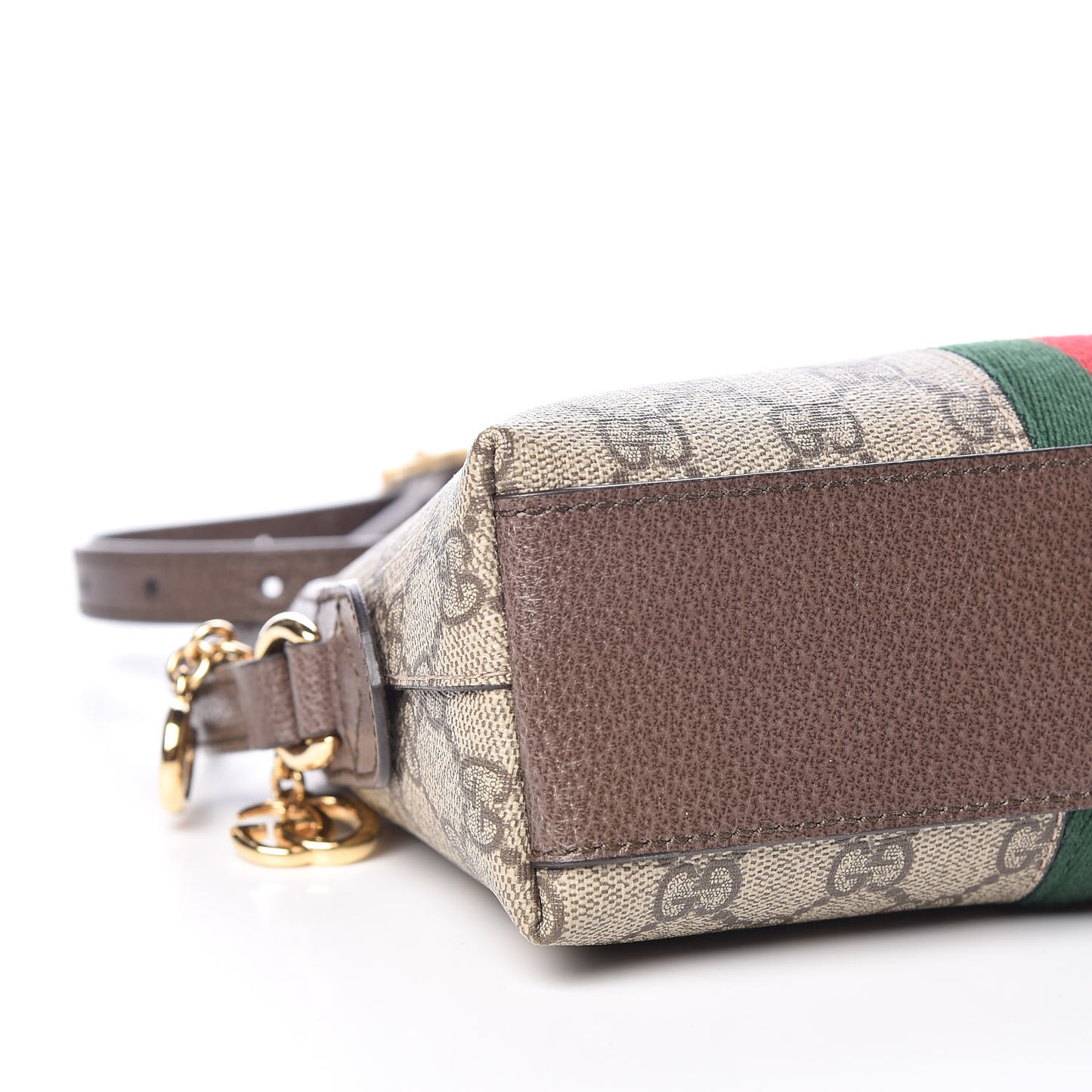 GG Supreme Monogram Textured Dollar Calfskin Web Small Ophidia Dome Shoulder Bag Beige Ebony New Acero