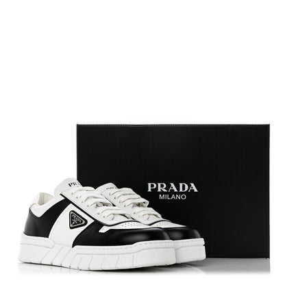 Prada Vitello Rois Metal Triangle Logo Mens Sneakers 10 White Black 9 of 9