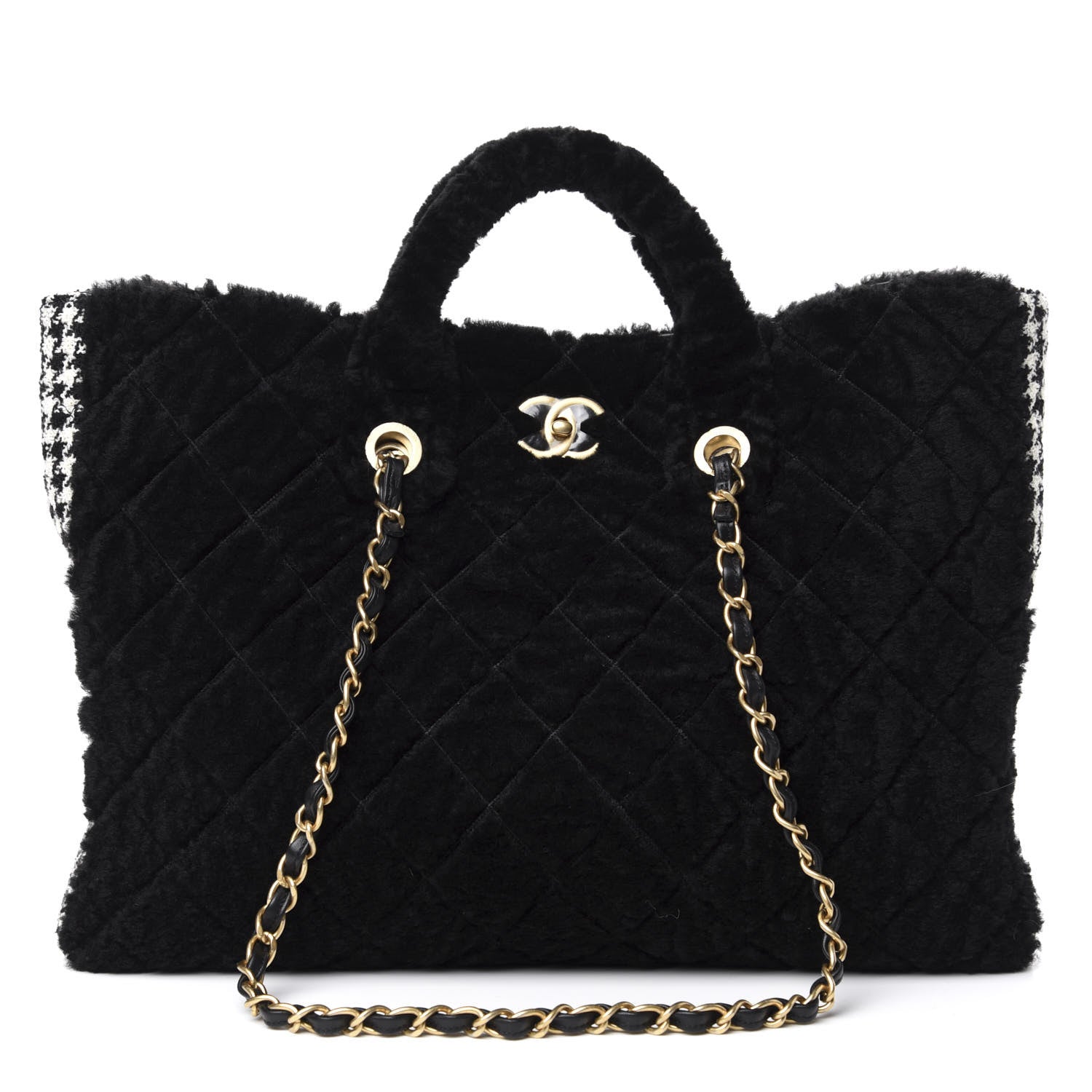 Chanel Shearling Tweed Shopper Tote Black 1 of 10