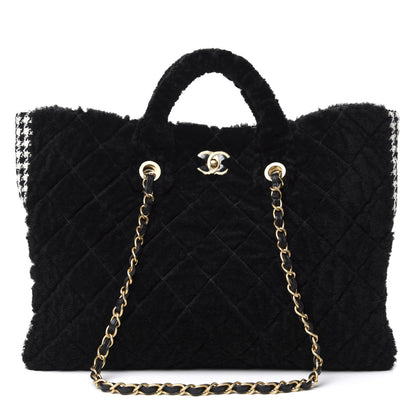 Chanel Shearling Tweed Shopper Tote Black 1 of 10