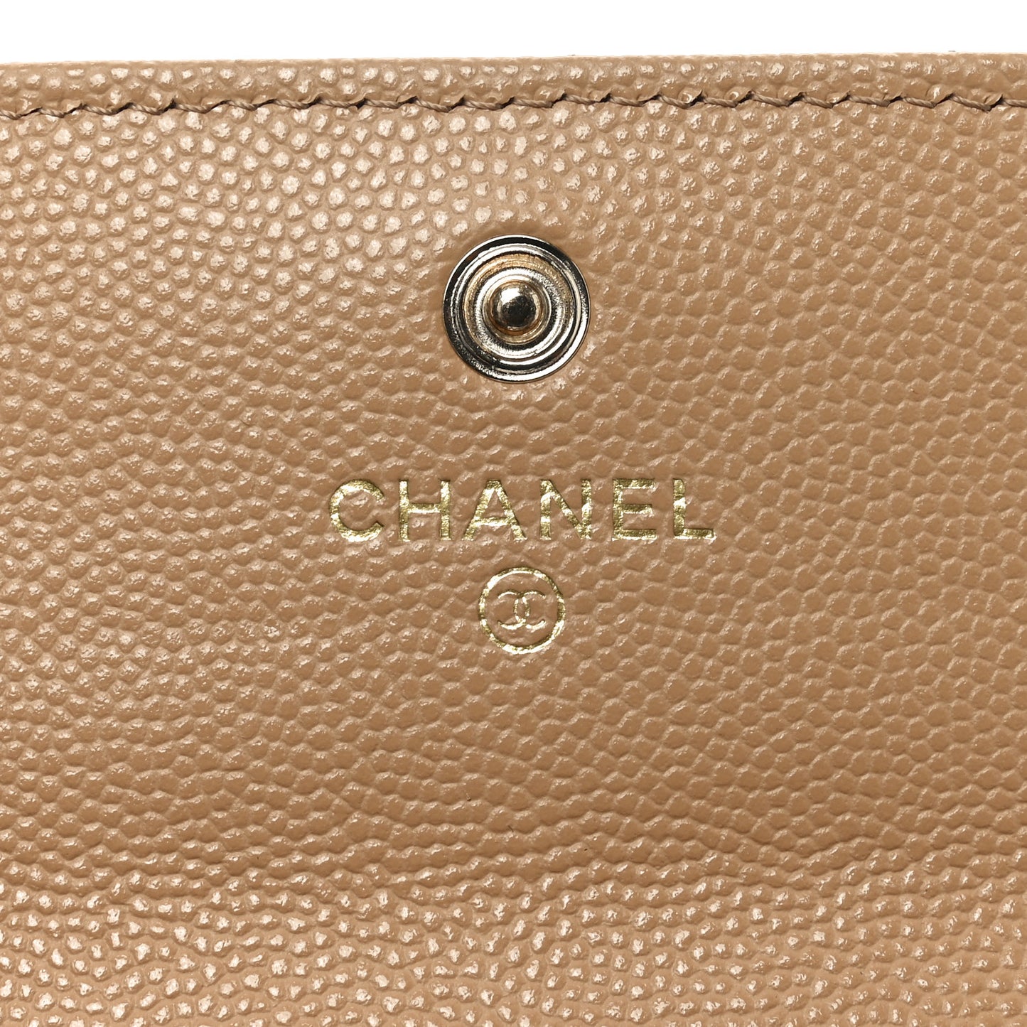 Shiny Caviar Enamel Quilted CC Flap Card Holder Beige