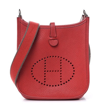 Hermes Taurillon Clemence Amazone Evelyne TPM Rouge Casaque Etain 1 of 13
