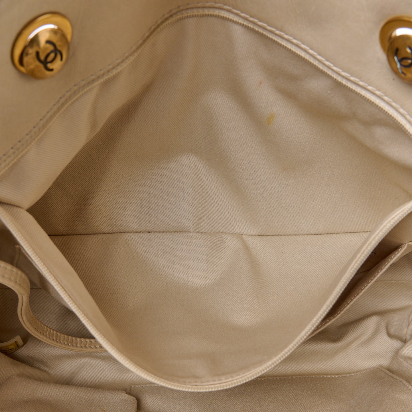 Glazed Calfskin Quilted Large Front Pocket Tote Beige