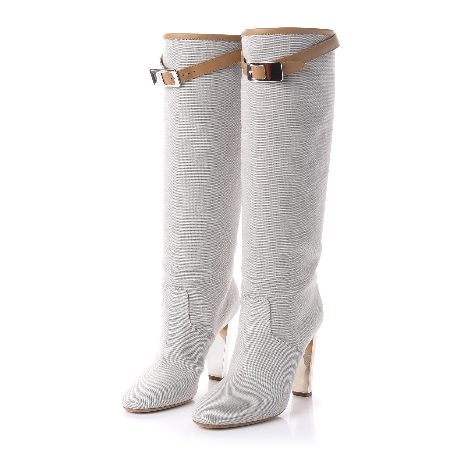 Hermes Toile Calfskin Knee High Riding Boots 39 3 of 6